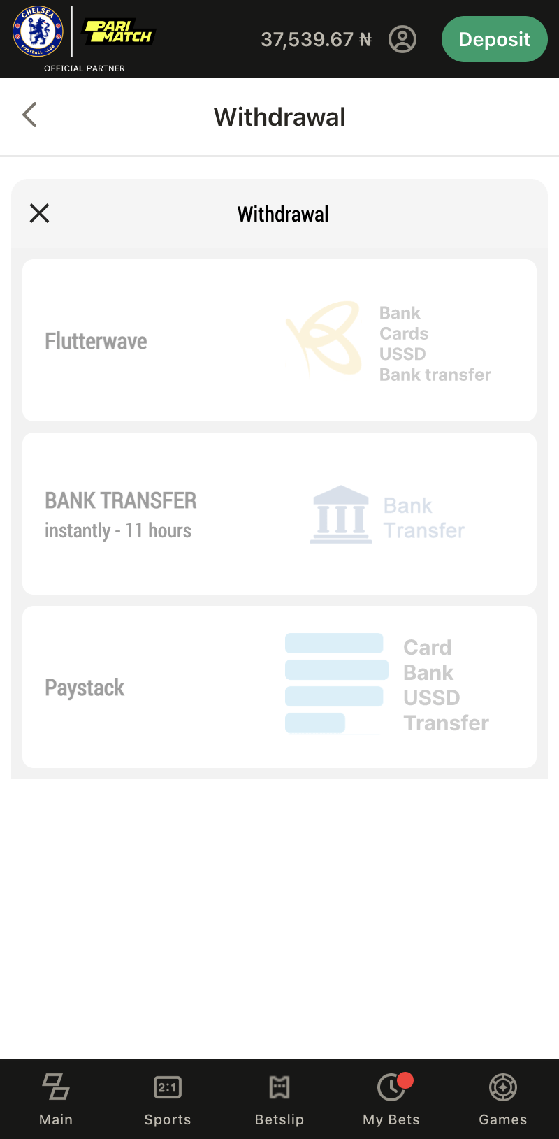 Payment methods for Parimatch withdrawal